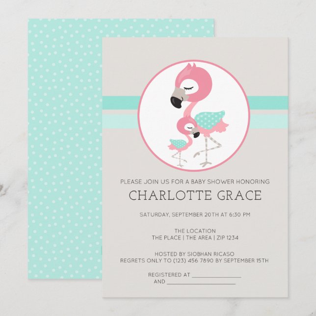 Invitación Baby Shower personalizado de Cute Flamingo Bird (Anverso / Reverso)