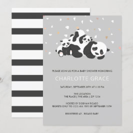 Invitación Baby Shower personalizado de Cute Twin Panda