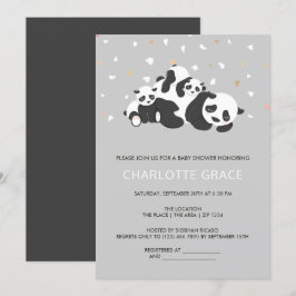 Invitación Baby Shower personalizado de Cute Twin Panda