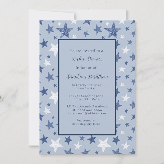 Invitación Baby Shower personalizado de estrellas de invierno (Anverso)