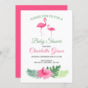 Invitación Baby Shower personalizado de flamengo rosado