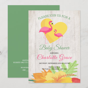 Invitación Baby Shower personalizado de flamengo rosado