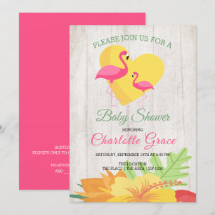 Invitación Baby Shower personalizado de flamengo rosado