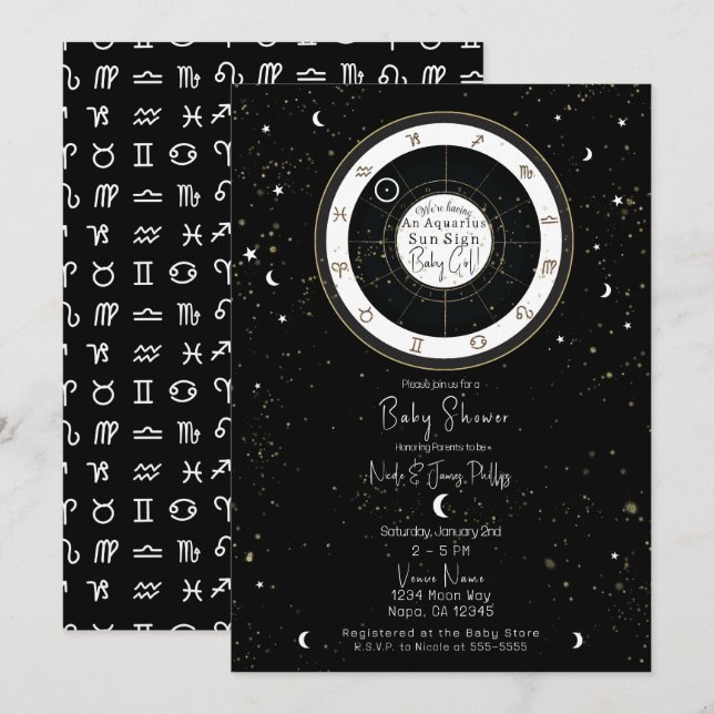 Invitación Baby Shower Personalizado de Horóscopo de Signo So (Anverso / Reverso)