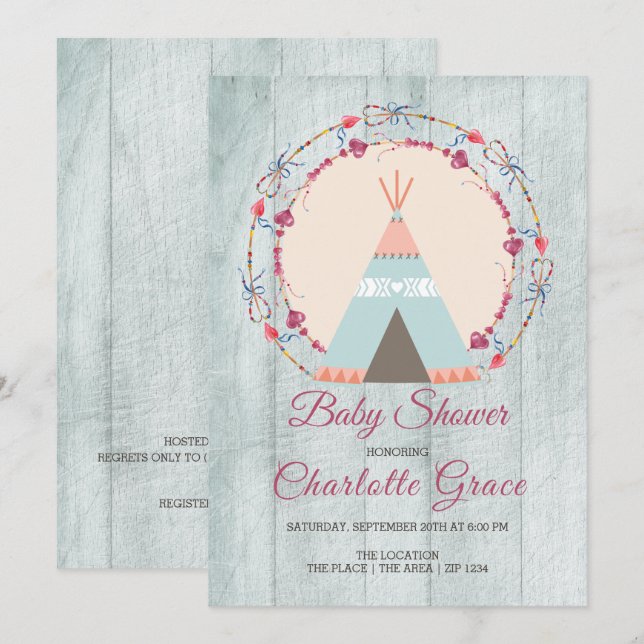 Invitación Baby Shower personalizado de la tribu Boho (Anverso / Reverso)