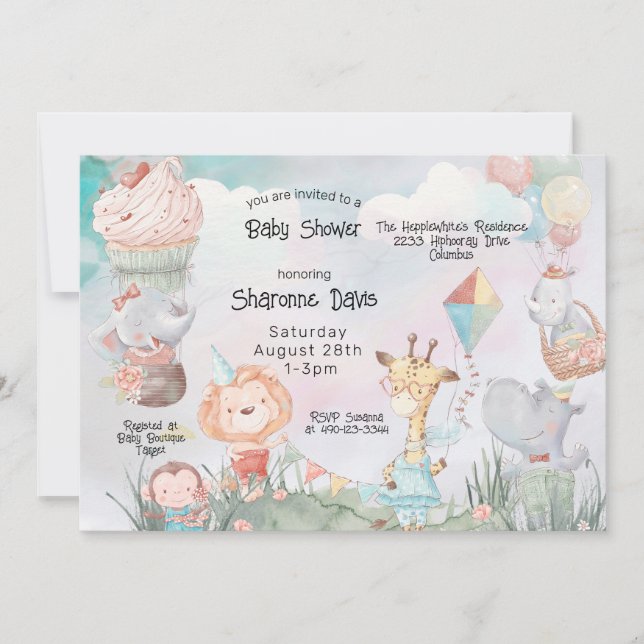 Invitación Baby Shower personalizado de los animales de Safar (Anverso)