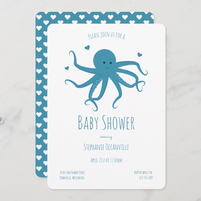 Invitación Baby Shower Personalizado de los corazones del pul (Anverso / Reverso)