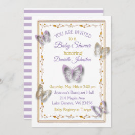 Invitación Baby Shower personalizado de mariposa para niñas