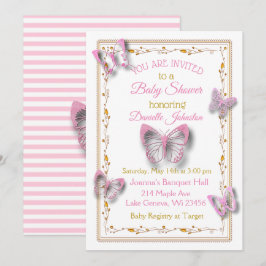 Invitación Baby Shower personalizado de mariposa para niñas