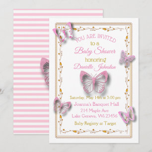 Invitación Baby Shower personalizado de mariposa para niñas