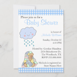 Invitación Baby Shower Personalizado de nube de lluvia azul d