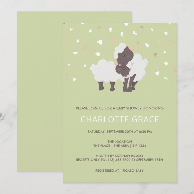 Invitación Baby Shower Personalizado De Ovejas Y Corderos (Anverso / Reverso)