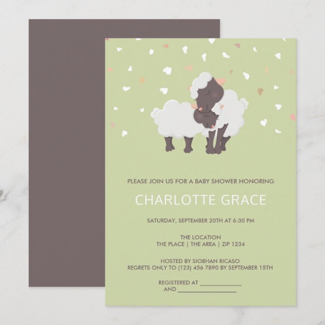 Invitación Baby Shower Personalizado De Ovejas Y Corderos (Anverso / Reverso)