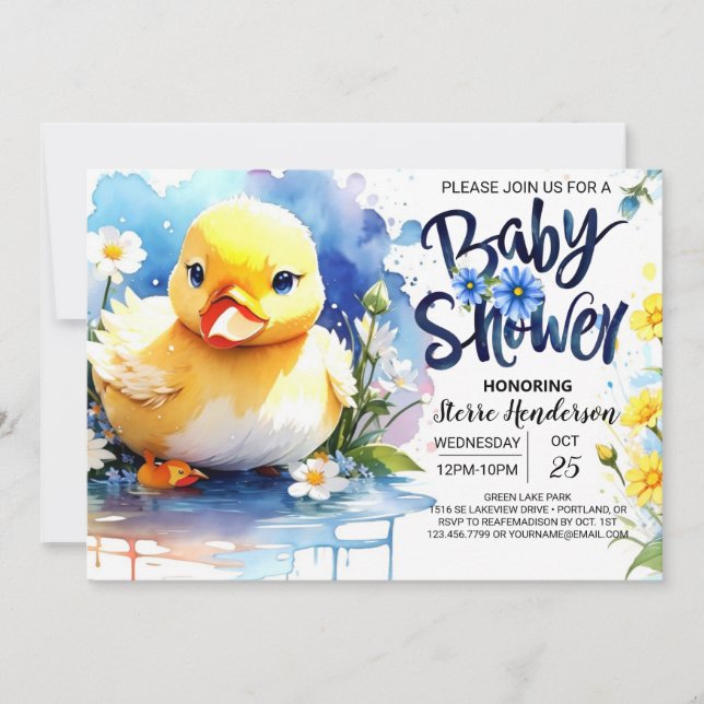Invitación Baby Shower Personalizado del pato de Quacking (Anverso)