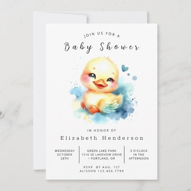Invitación Baby Shower Personalizado moderno duck (Anverso)