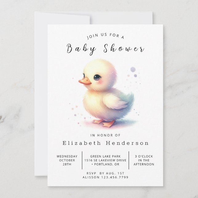 Invitación Baby Shower Personalizado moderno duck (Anverso)