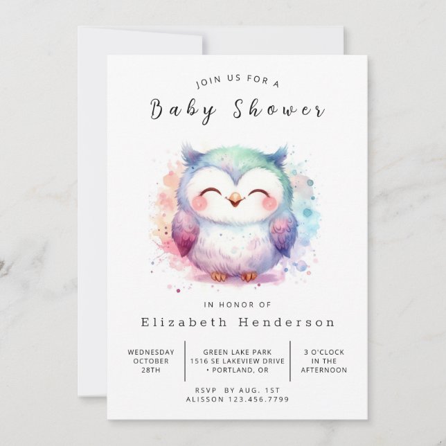 Invitación Baby Shower Personalizado Owl único (Anverso)