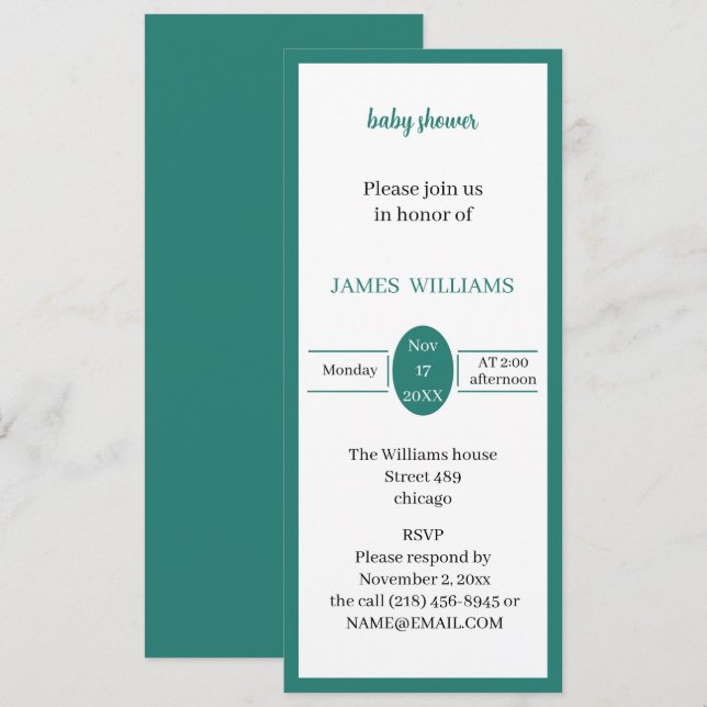 Invitación Baby Shower personalizado verde simple (Anverso / Reverso)