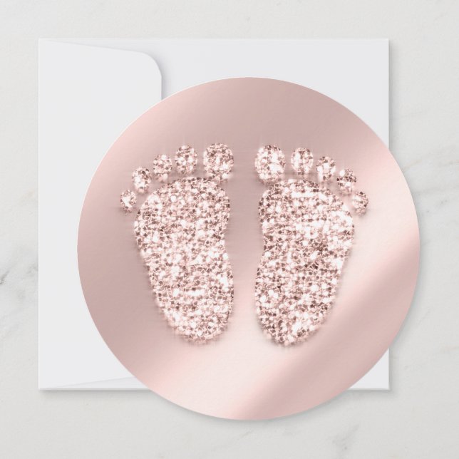Invitación Baby Shower Photo Confetti Feet Rosa Gold (Reverso)