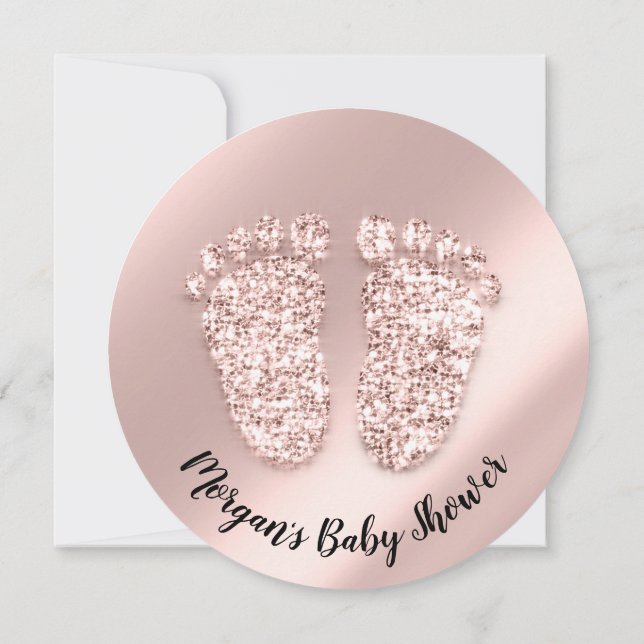 Invitación Baby Shower Photo Confetti Foot Foot Feed Gold (Reverso)