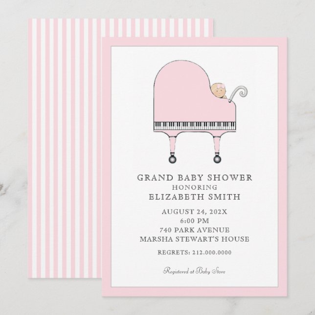 Invitación Baby Shower Piano Music (Anverso / Reverso)