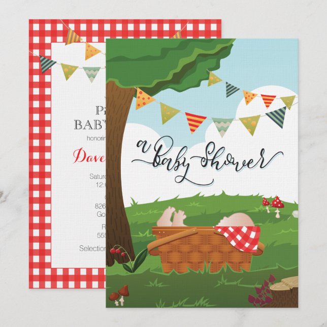 Invitación Baby Shower Picnic/BBQ/Woodland (Anverso / Reverso)