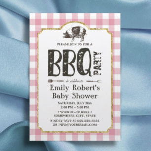 Invitación Baby Shower Pig Roast BBQ Rosa Placa
