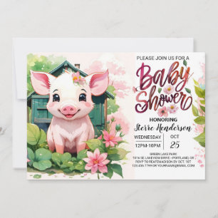 Invitación Baby Shower Pig Watercolor