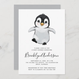 Invitación Baby Shower Pingüino Gris