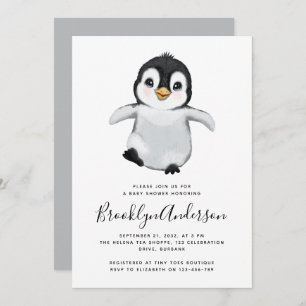 Invitación Baby Shower Pingüino Gris