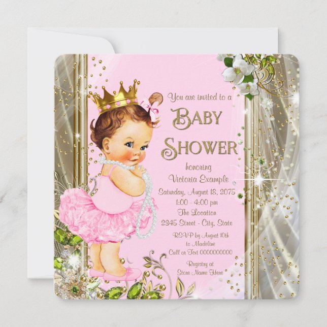 Invitación Baby Shower Pink and Gold Tutu (Anverso)