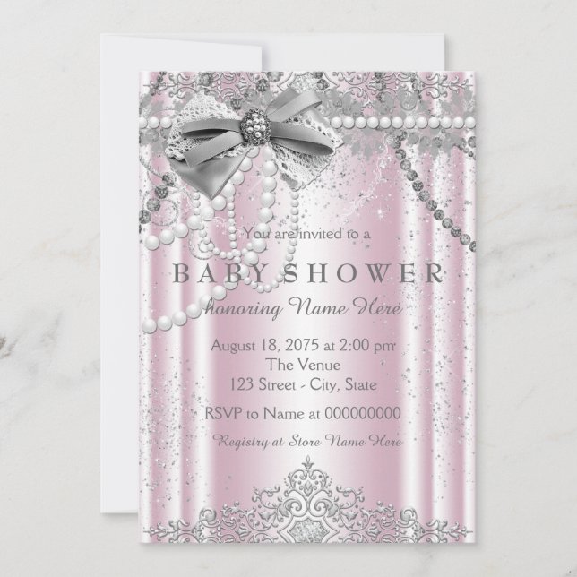 Invitación Baby Shower Pink and Grey Pearl (Anverso)