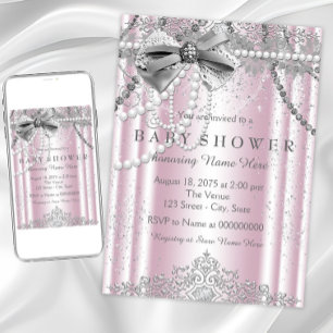 Invitación Baby Shower Pink and Grey Pearl