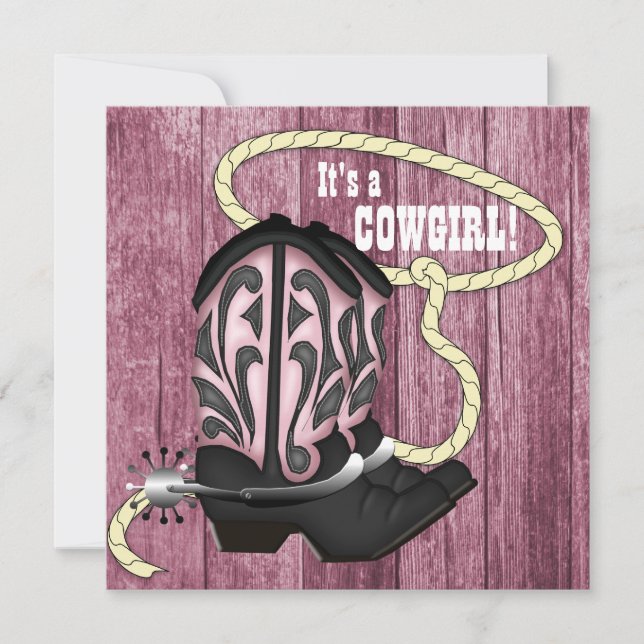 Invitación Baby Shower Pink Barn Wood Cowgirl (Anverso)