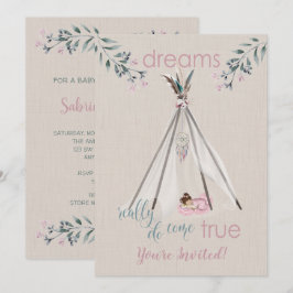 Invitación Baby Shower Pink Boho Tipi DreamCatcher