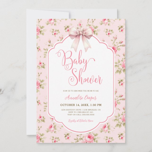 Invitación Baby Shower Pink Bow (Anverso)