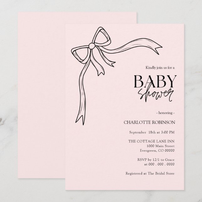 Invitación Baby Shower Pink Bow (Anverso / Reverso)