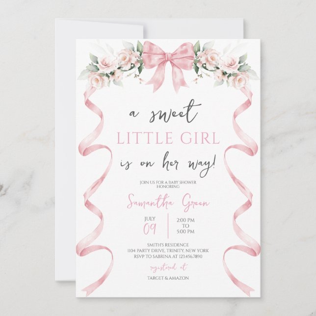 Invitación Baby Shower Pink Bow (Anverso)