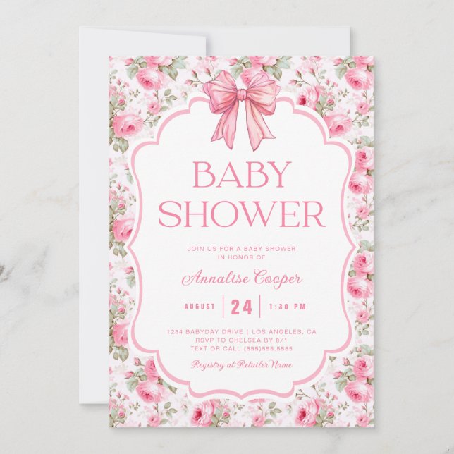Invitación Baby Shower Pink Bow (Anverso)