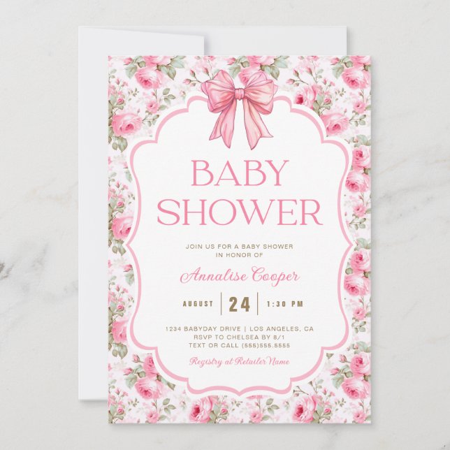 Invitación Baby Shower Pink Bow (Anverso)