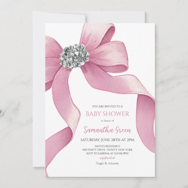 Invitación Baby Shower Pink Bow (Anverso)