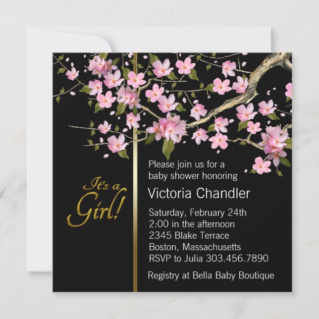Invitación Baby Shower Pink Cherry Blossom (Anverso)