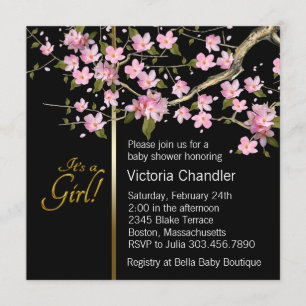 Invitación Baby Shower Pink Cherry Blossom