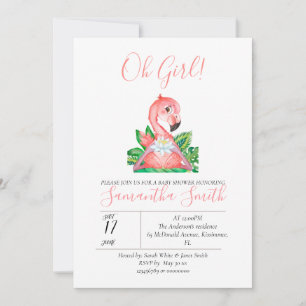 Invitación Baby Shower Pink Flamingo Jungla Watercolor