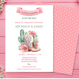 Invitación Baby Shower Pink Floral Western Cowgirl