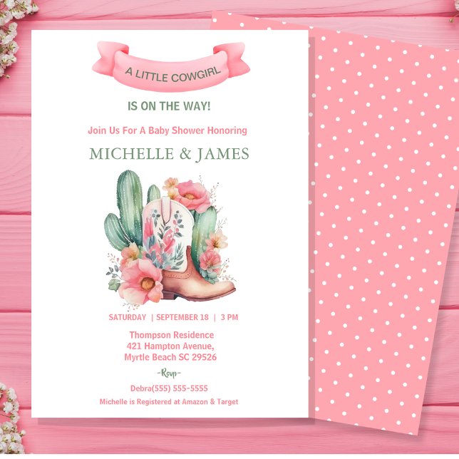 Invitación Baby Shower Pink Floral Western Cowgirl (Subido por el creador)
