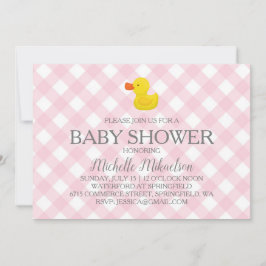 Invitación Baby Shower Pink Gingham Rubber Duckie