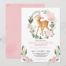 Baby Shower Pink Gold Floral Deer Forest Greeneren