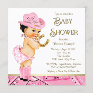 Invitación Baby Shower Pink Gold Horseshoe Cowgirl