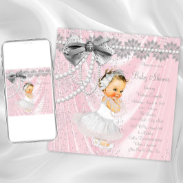 Invitación Baby Shower Pink Gray Satin Pearl Little Lady